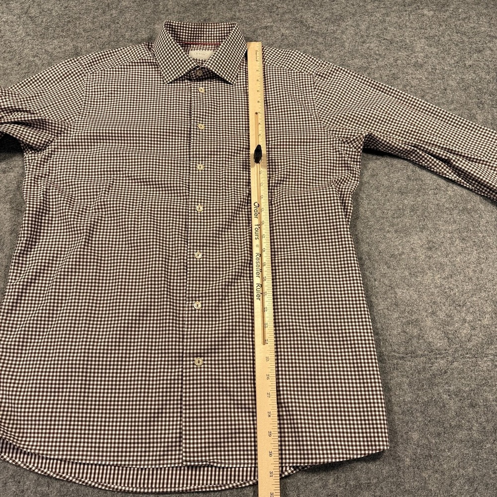 Eton Dress Shirt Mens Extra Large Brown Gingham Check Long Sleeve Spread Collar - Picture 8 of 12